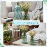 Two light blue Chuangdi coastal glass vases with boho rope, one larger and one smaller, ready for floral arrangements.