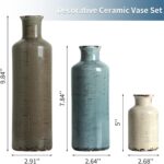Set of three CUCUMI ceramic vases in distressed morandi colors, displayed on a shelf, showcasing rustic and coastal style.