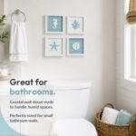 Set of four 3D coastal wall decor pieces, each 7x7 inches, with rustic wooden frames and marine life designs.