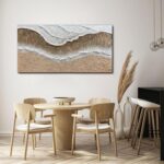 Trogonup large 20x40 inch hand-painted white ocean textured seascape oil painting on canvas, ready to hang.